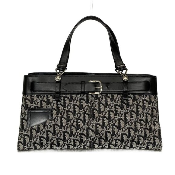 Auth DIOR/ChristianDior Trotteur - Dark Navy Cream Jacquard Leather Tote Bag - Picture 1 of 16